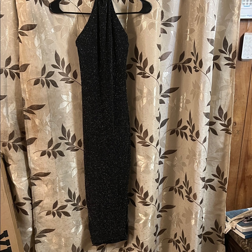 Naked Wardrobe Black Glitter Backless Dress